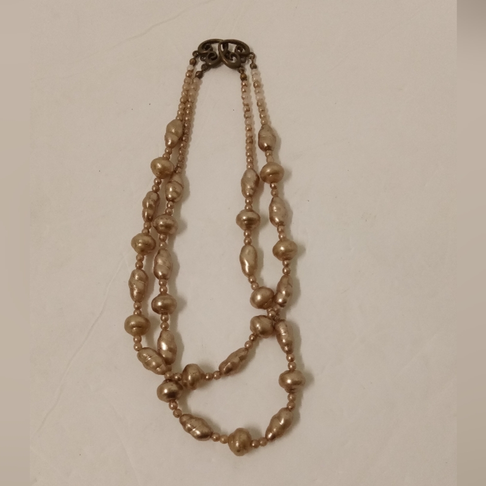 Vintage 2 Strand Faux Pearls Necklace 16